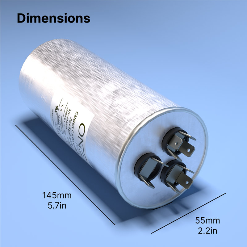 ONE Power 70/7.5-MFD, 370V or 440V Dual Run A/C Capacitor 70+7.5 uF CBB65B Air Conditioner Capacitors for AC Unit Fan Motor Start or Heat Pump or Condenser Straight Cool