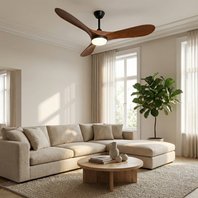 Roomratv Ceiling Fans With Lights And Remote Control,Quiet Noiseless Reversible DC Motor,6 Speeds,Timers, 3 CCT, Indoor Use, Plastic Blades,52 Inch Walnut Modern Ceiling Fan For Bedroom Living Room