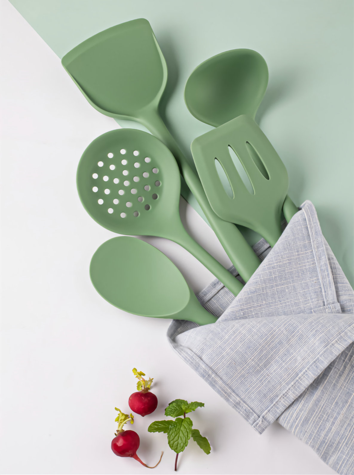 Ruya company Ensemble d'ustensiles de cuisine en silicone vert 5