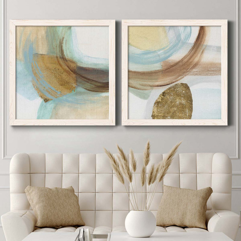 Blue Rythme I - Ensemble de 2 peintures sur toiles, H 24 po x l 48 po x P 1 po, Toile blanche encadrée