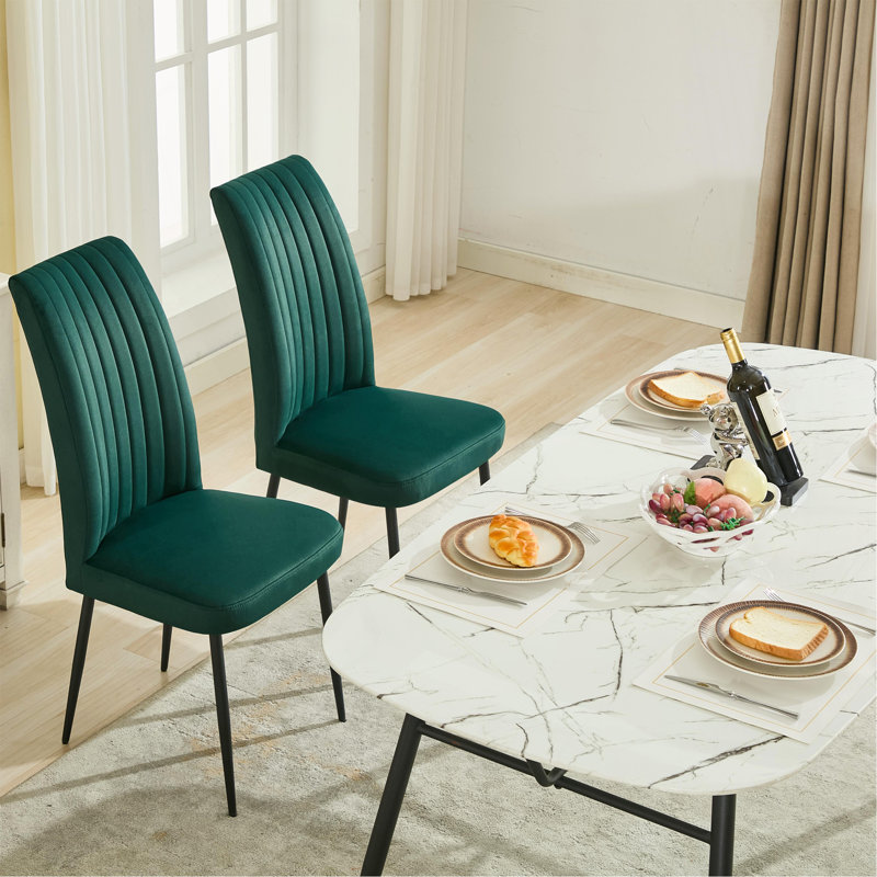 Ensemble de 2 chaises de salle à manger réglables en velours, Vert