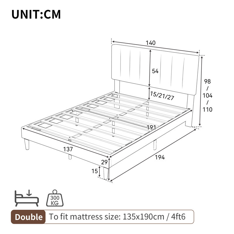 Annella Upholstered Bed, Grey