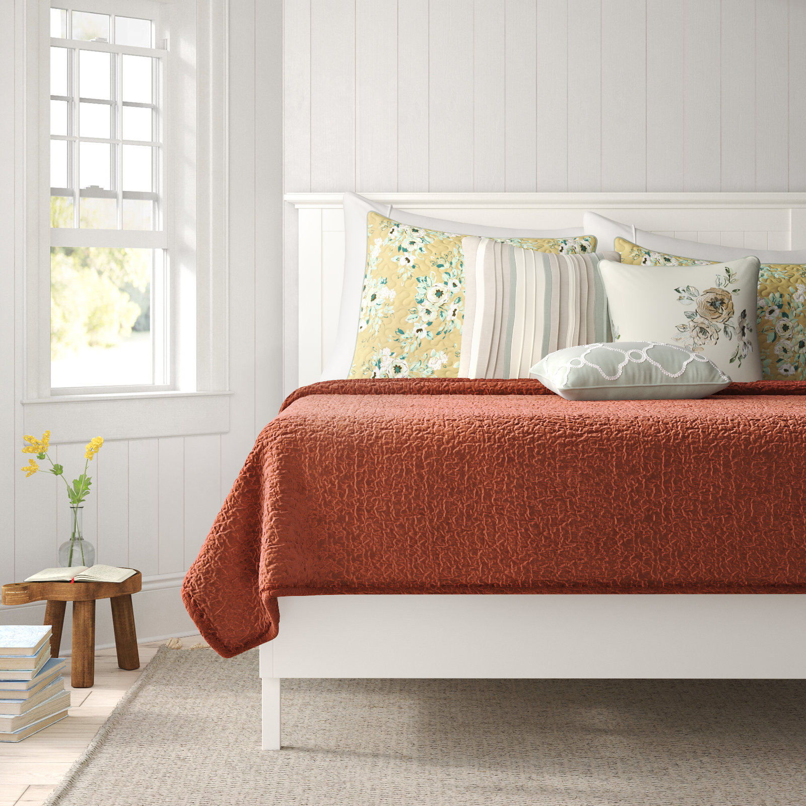 Velvet Quilt Set, King Quilt, Terra Cotta