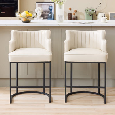 Tabouret de bar 36 po avec siège rembourré en similicuir 36 po beige