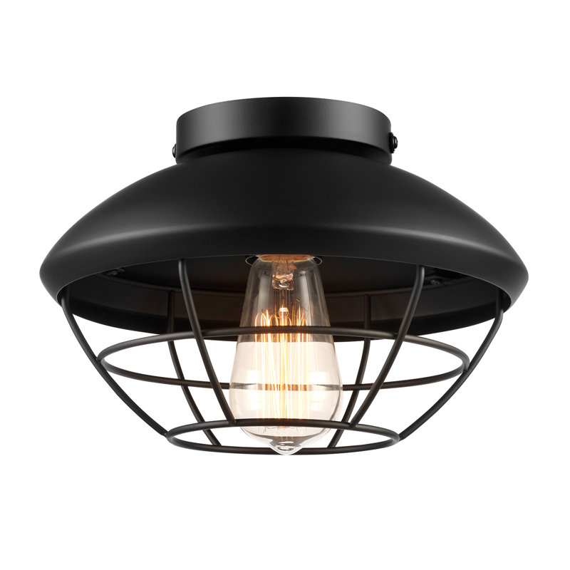 Plafonnier encastré d'extérieur 1 lumière, noir mat, abat-jour cage en métal, résistant aux intempéries, intérieur