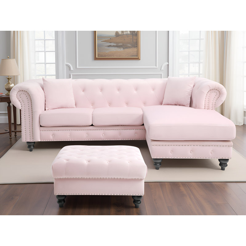Canapé modulaire réversible en velours avec repose-pieds Swansea, Rose