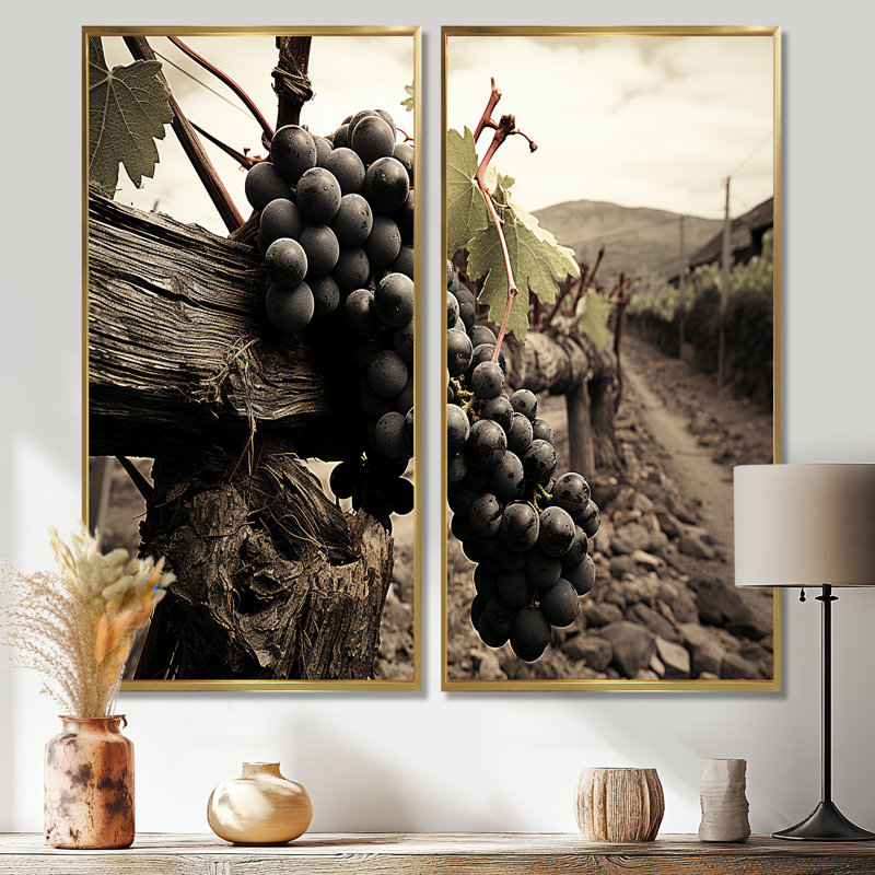 Vintage Charm Winery - Décoration murale traditionnelle brune 2 panneaux, 40" H x 40" W, Impression encadrée flottante, Gold