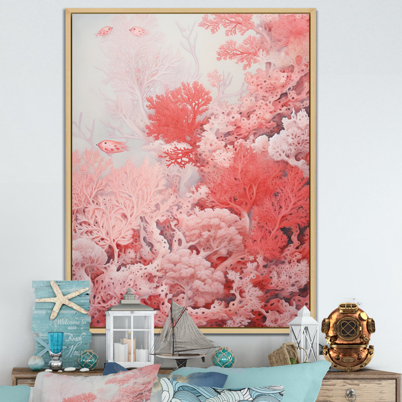 Encre liquide Crimson Coral I - plage et océan, reproduction d'art mural, H 40 po x l 30 po x P 1,5 po