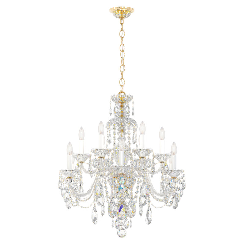 Sterling 12 Light 29in x 30in Two-Tier Chandelier in Gold with Clear Heritage Handcut Crystals, Gold, Chinese (K9)