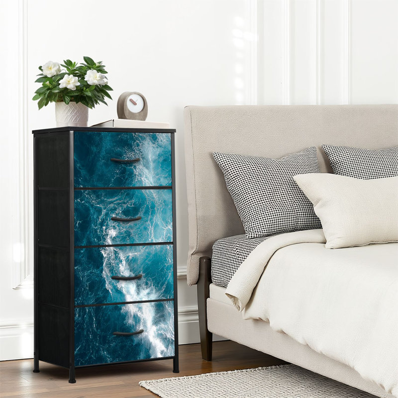 4 Drawer Dresser for Bedroom, Narrow Chest of Drawers, Wooden Top and Study Iron Frame 18"x37.5"-(WxH)