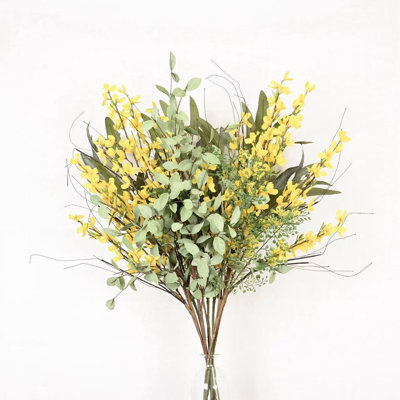 Arrangement floral 36 po Forsythia artificiel printemps-été pour remplisseur de vases, branche de feuillage mélangé, branche longue, feuillage floral, bouquet en vrac pour fête de mariage, bureau central, centre de table, décorations de tablettes