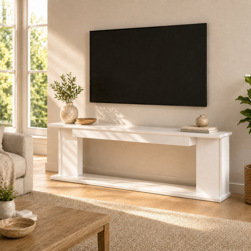 Cadre de cheminée blanc pour téléviseur mural
