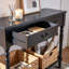 Console à 2 tiroirs en bois noir Athena avec tablette de rangement, canapé d'appoint de style maison de campagne, largeur de 35,5 po