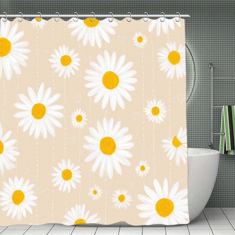 Daisy Pattern Shower Curtains, 71 X 71, Beige