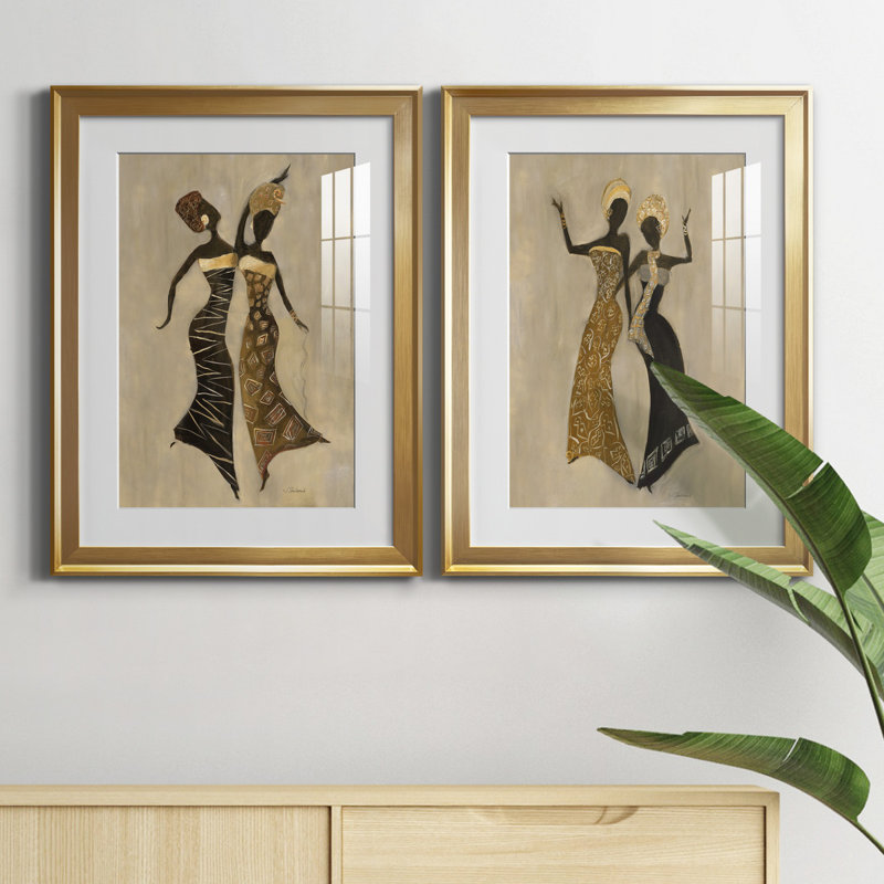 «Celebration I», ensemble de 2 reproductions d'art, Blanc, Papier encadré doré, H 22,5 po x l 61 po x P 1,5 po