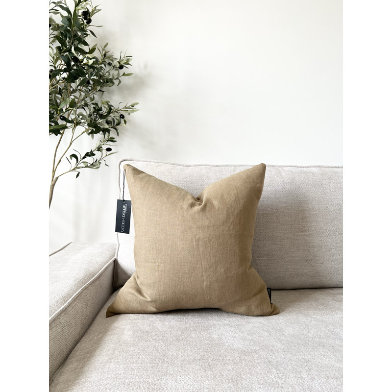 Housse de coussin en lin, Kaki, H 24 po x l 24 po
