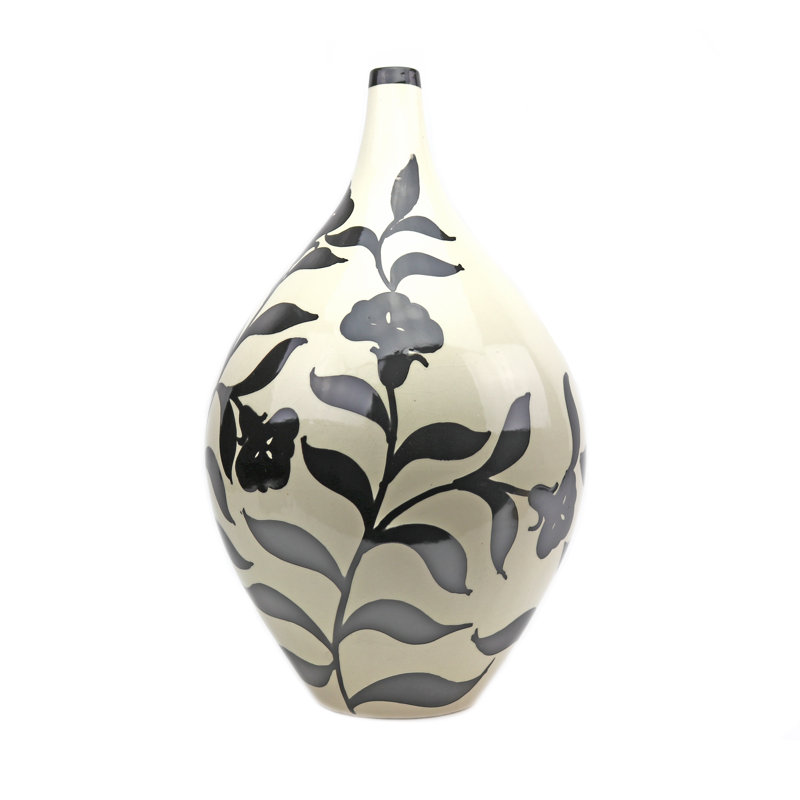 Lys blanc / céramique noire 17 po, H 17 po x l 8,5 po x P 8,5 po