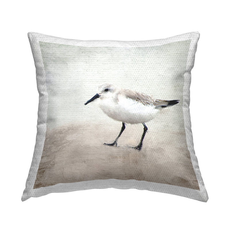 Coussin d'extérieur imprimé petit oiseau blanc