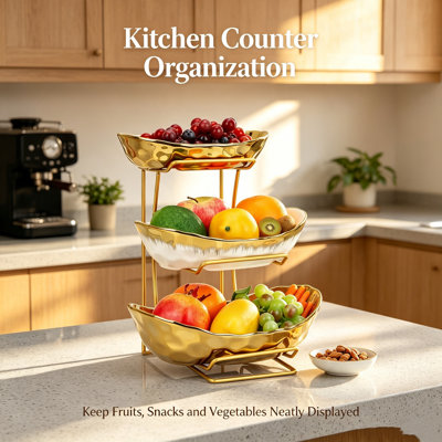 3-Tier Irregular Glazed Ceramic Fruit Bowl Stand