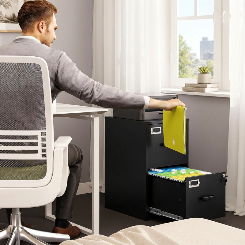 Classeur vertical en acier à double tiroir avec serrure, s'adaptant aux formats de papier à lettre. Classeur de bureau / maison, nécessite un assemblage automatique.
