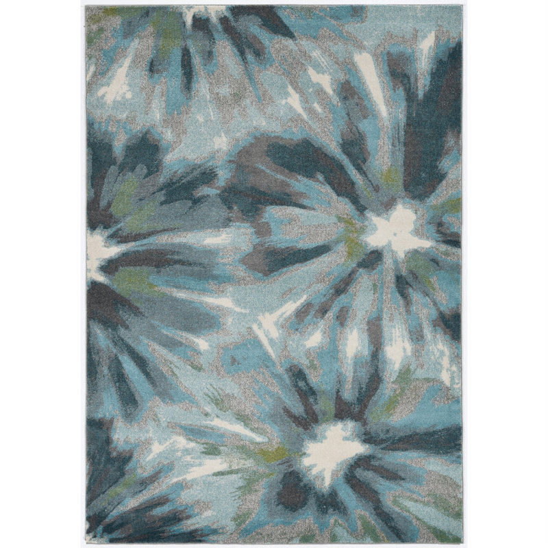 Lesterny Floral Tufted Teal/Brown Area Rug, Rectangle 5' x 8'