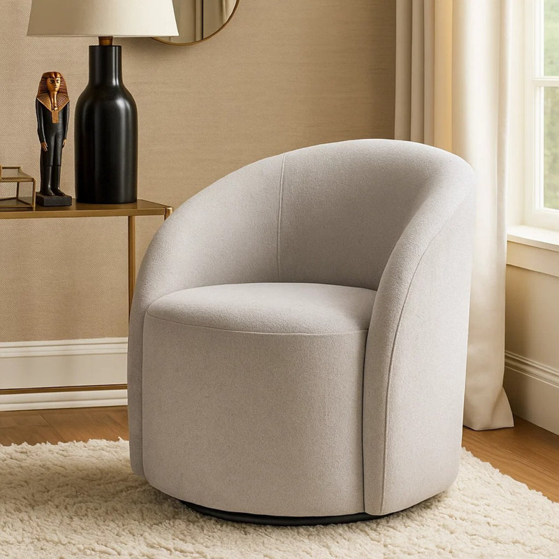 Fauteuil d'appoint pivotant de style baril, rembourré en mousse, gris clair, Gris clair