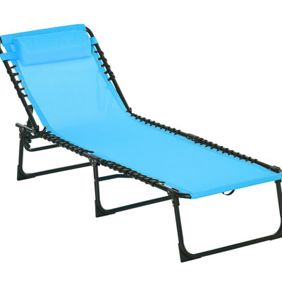 Blue Yard Sun Lounger - Foldable Chaise With Adjustable , Pillow, Breathable Mesh, For Patio Relaxing Lounge Mesh Seat,