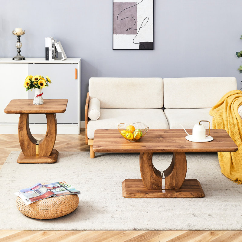 Minimalist Square & Rectangular Coffee Table - , Wood, Stable Base Modern Wood Pair Rectangular, Functional Elegant