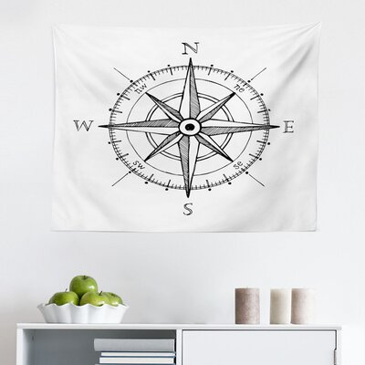 Compass Tapestry, Hand Drawn Compass Windrose North And South East West Directions Black And White, Fabric Wall Hanging Decor For Bedroom Living Room -  East Urban Home, 12EF32C6F93D46D5BEEFDE07A115B6ED