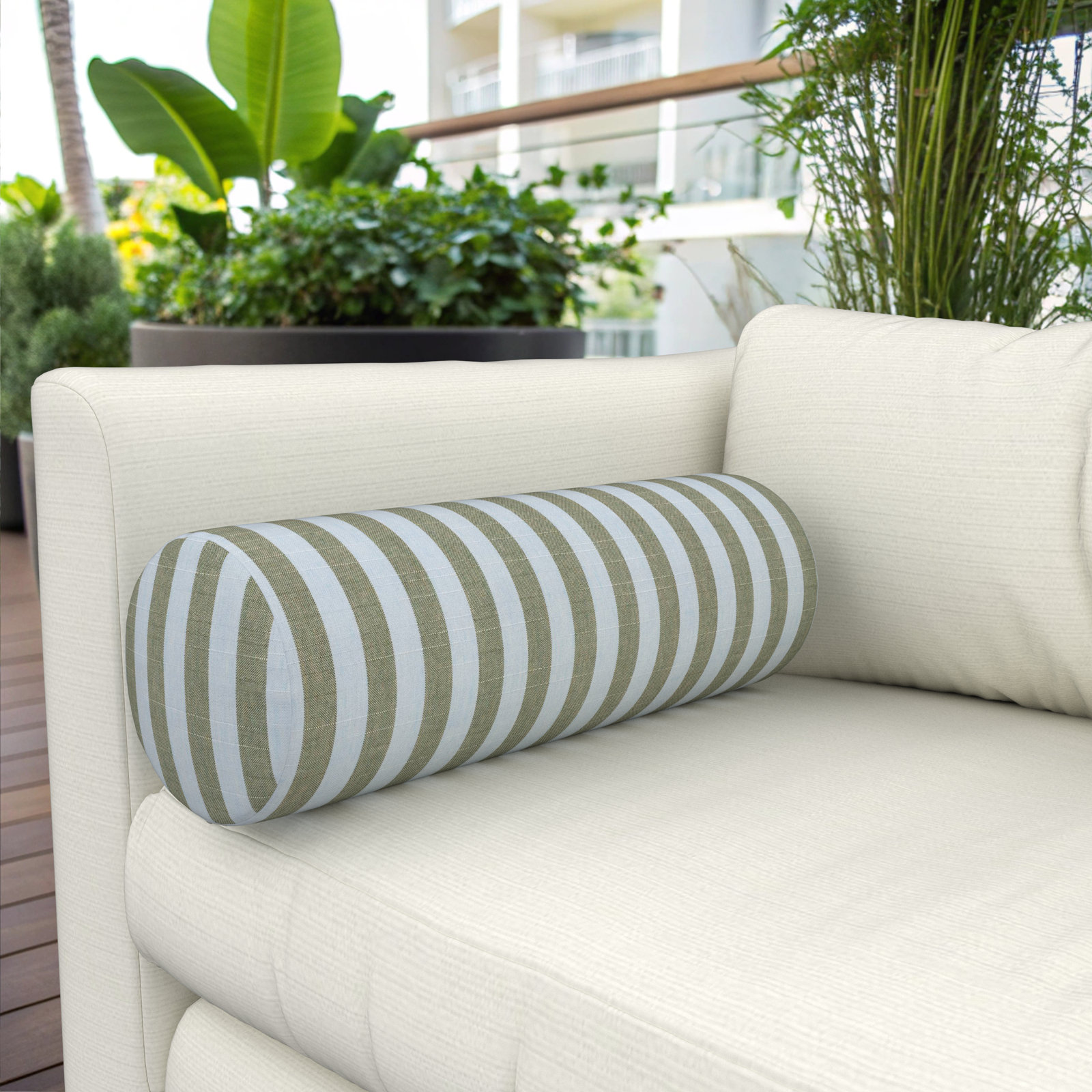 Lani Outdoor/Indoor Bolster Pillow, Sail Away Aloe