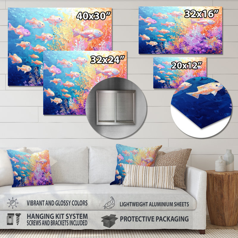 Coral Reef Fish Paradise VII - animaux, décoration murale en métal, impression corail, H 16 po x l 32 po
