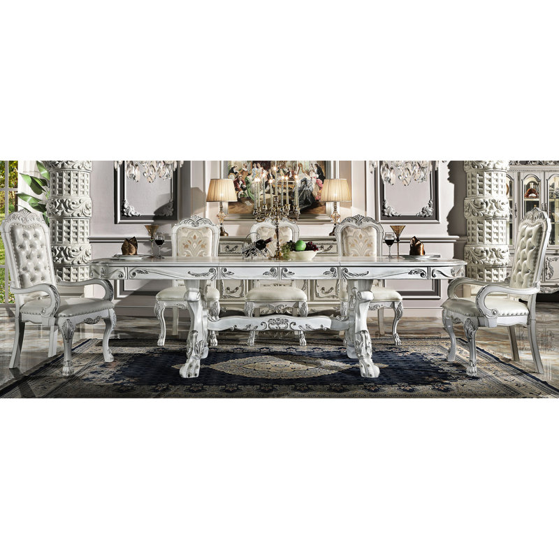 Élégante table de salle à manger au fini blanc os - pouvant accueillir 6 à 9 personnes, faite de résine et de placage de frêne, 46 po de profondeur x 108 po de largeur, 31 po de hauteur, capacité de poids de 100 lb, processus d'assemblage simple de style contemporain