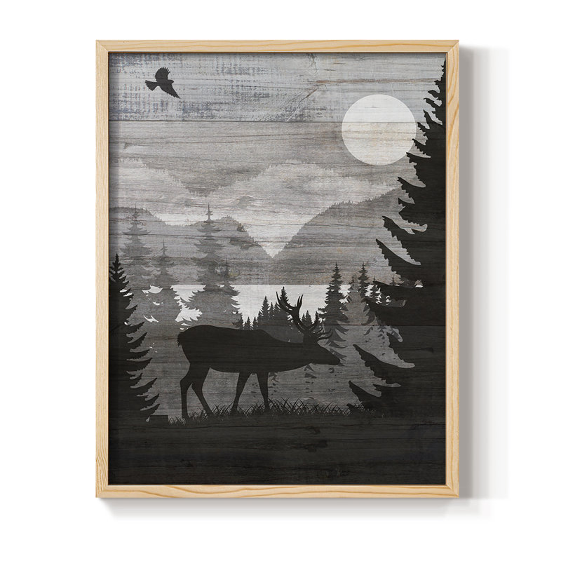 Reproduction encadrée de paysage canadien d'élan - bois massif, Naturel, H 11 po x l 9 po