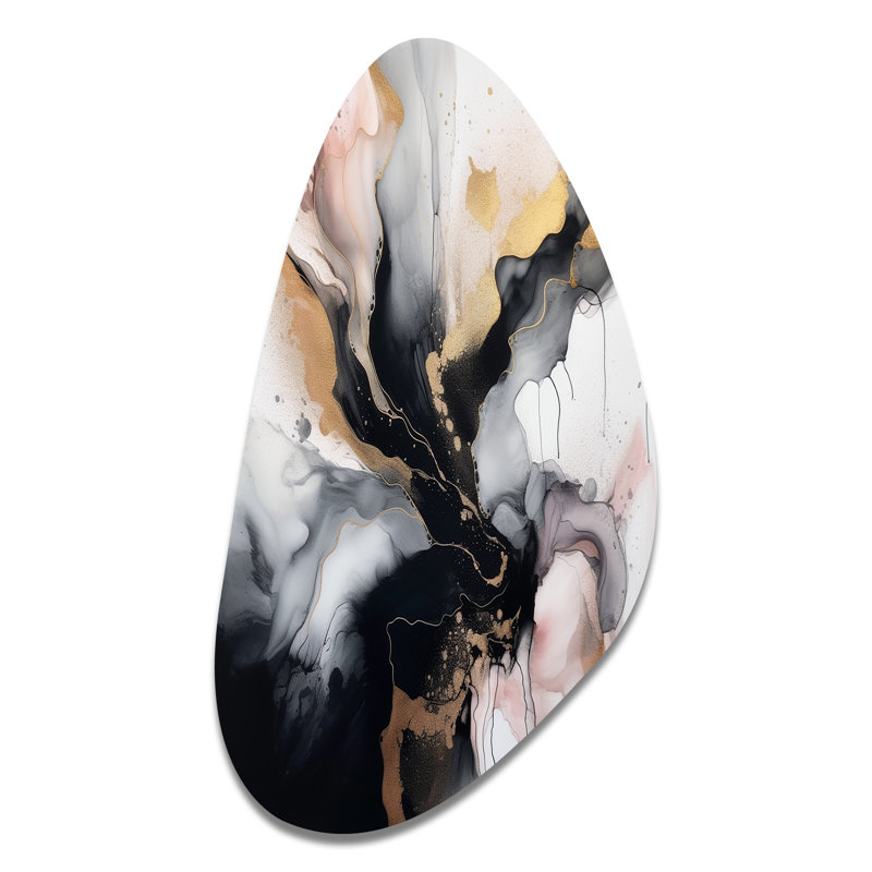 Pink Black Textured Splash Marble II - Abstract Marble Fall Shape Irregular Metal Wall Decor, 39" H x 21" W x 1" D