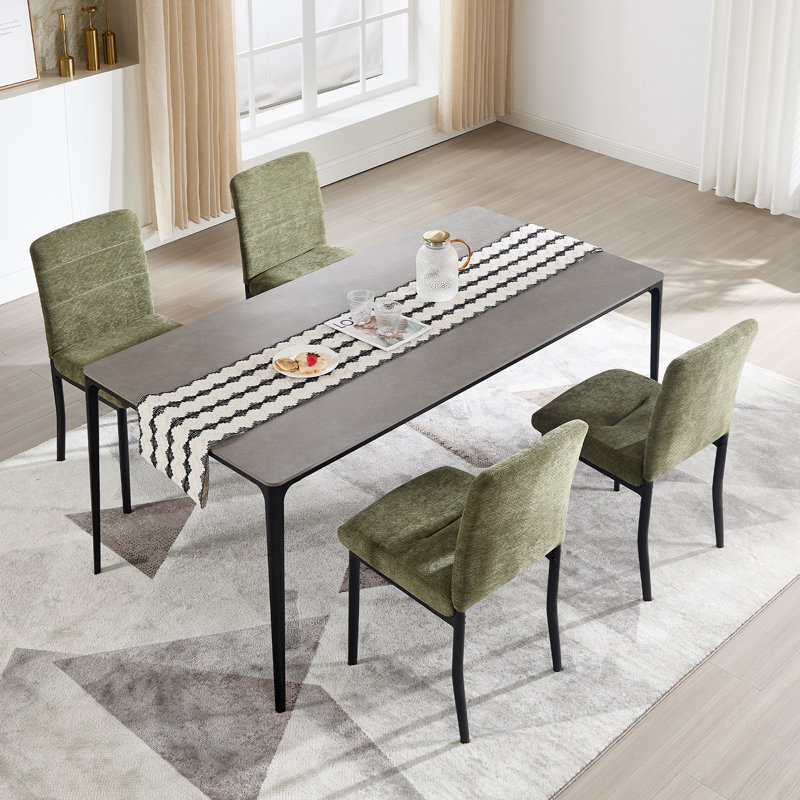 Modern Dining Chair with Metal Legs, Green