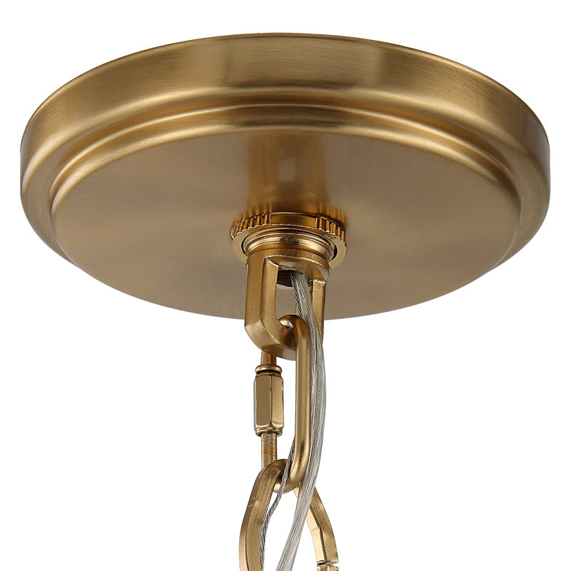 Warm Brass 8-Light Chandelier with White Linen Shades