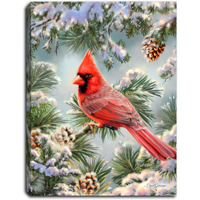 Snowy Pine Cardinal 8x6 Mini Lighted Easel Back Canvas