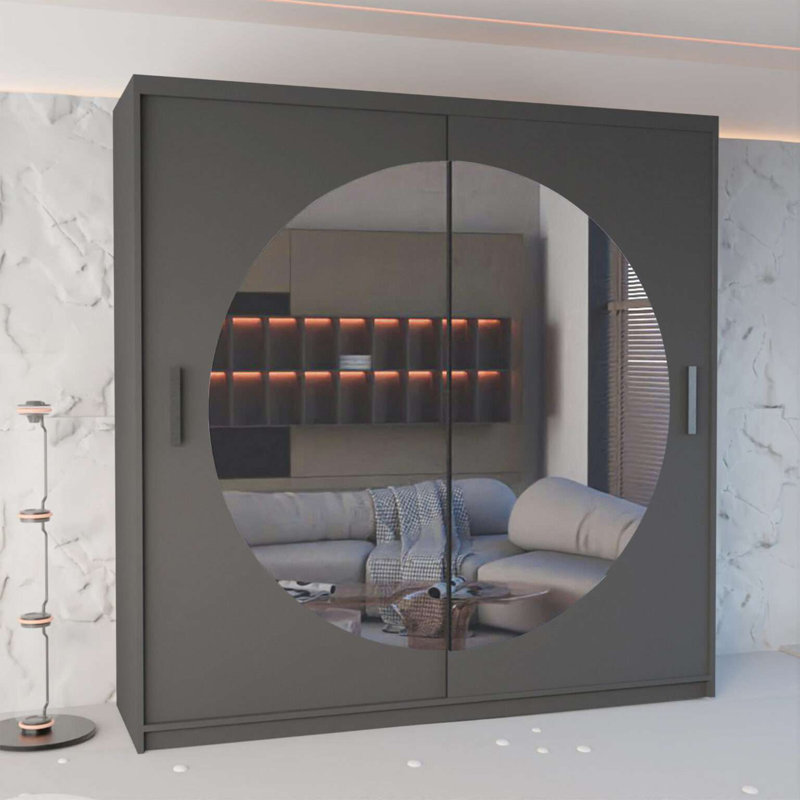 Cevahir 2 Door Manufactured Wood Wardrobe, 217cm H x 203cm W x 62cm D, Grey