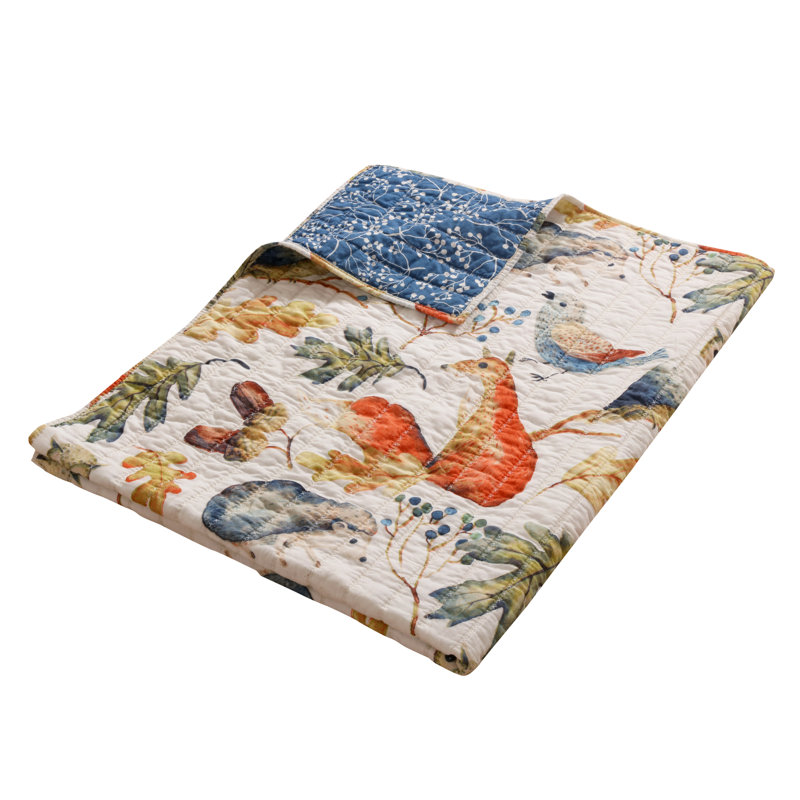 Willow Natural and Blue Reversible Cotton Throw Blanket