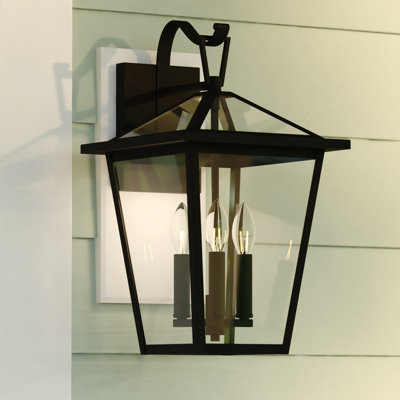 Tenli 17.25 in. H 3-Light Matte Black Dusk to Dawn Sensor Transitional Outdoor Wall Sconce, Durable Metal, Clear Glass Shade, LED Compatible for Exterior Porch Patio Front Door or Garage