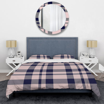 Pink and Blue Checked Tartan - Abstract Duvet Cover Set - Microfiber Polyester