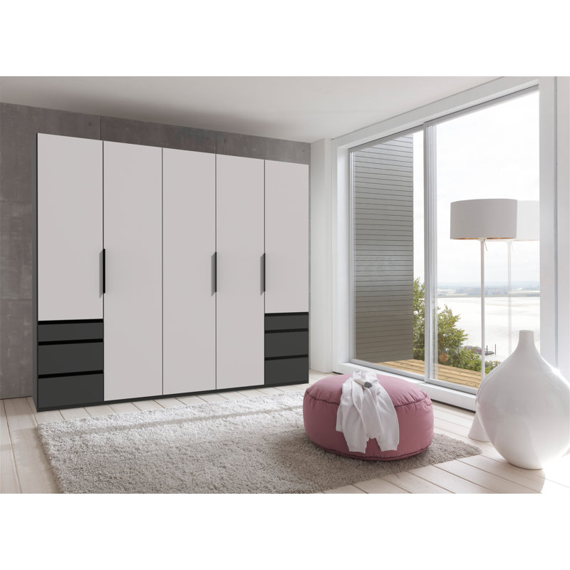 Guardino 5 Door Wardrobe, 236cm H x 250cm W x 58cm D, Graphite/White