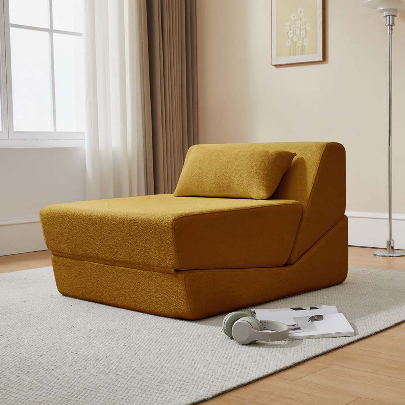 Chaise convertible en laine et en tissu, Jaune