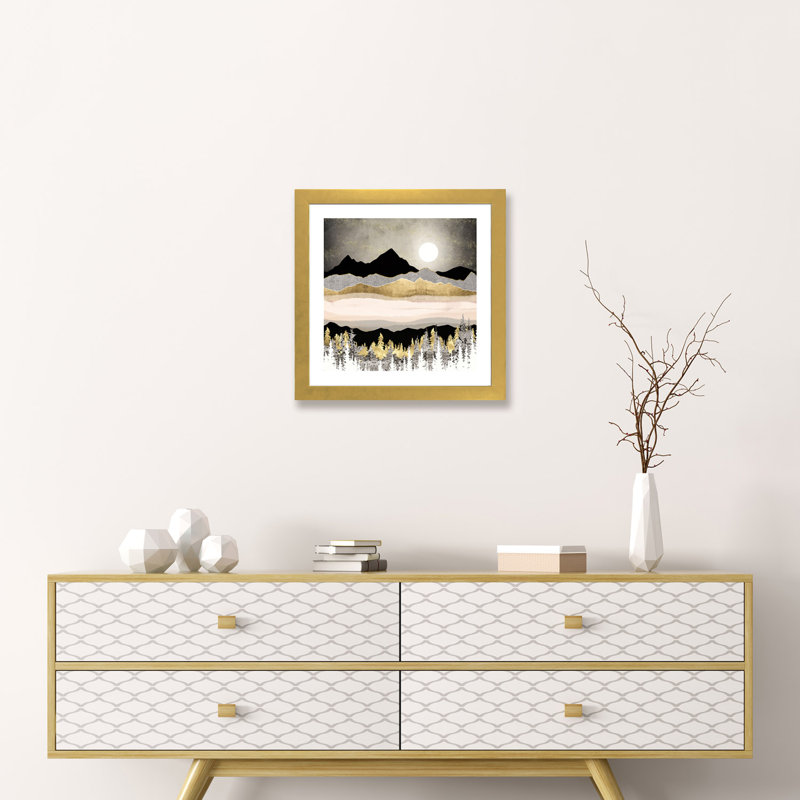 Lune d'hiver - imprimé, H 16 po x l 16 po x p 1 po, Encadré en papier doré