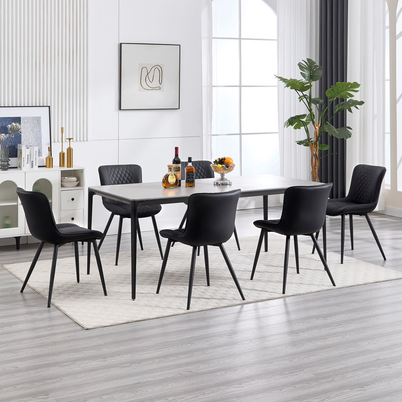 Modern faux leather side dining chair, Black
