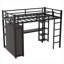 Lit mezzanine double en métal avec bureau, tablettes, armoire