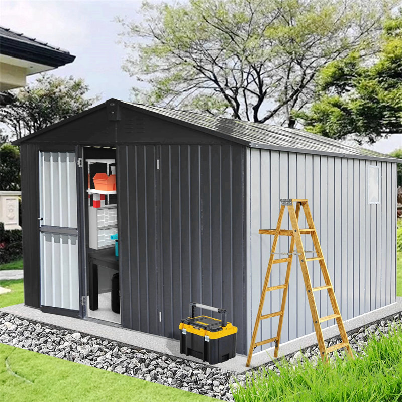 Backyard Storage Shed With Galvanized Steel Frame & Windows, Dark Gray, 78.7" H x 109.88" W x 138.11" D