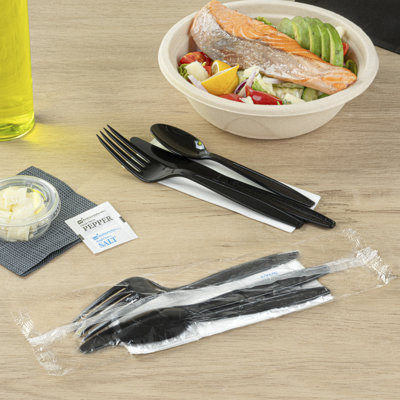 RW Base 10.7 x 2.8 x 1.2 Inch Cutlery Set, 250 Extra Heavy Weight Utensil Packs - With Napkin And Salt / Pepper Packets, White Plastic Flatware Kits, Individually Wrapped - Restaurantware