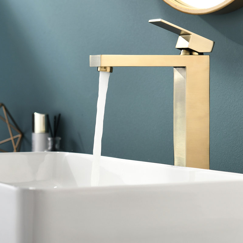 Robinet de lavabo contemporain en or - Avec poignée simple et option de jet latéral, robinet de salle de bain luxueux, remplissage en céramique inclus