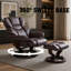Fauteuil inclinable de massage à 8 points avec repose-pieds, fauteuil inclinable chauffant en cuir pour chat, base en bois cintré, fauteuil télé d'intérieur avec repose-pieds pour le salon et la chambre à coucher, brun